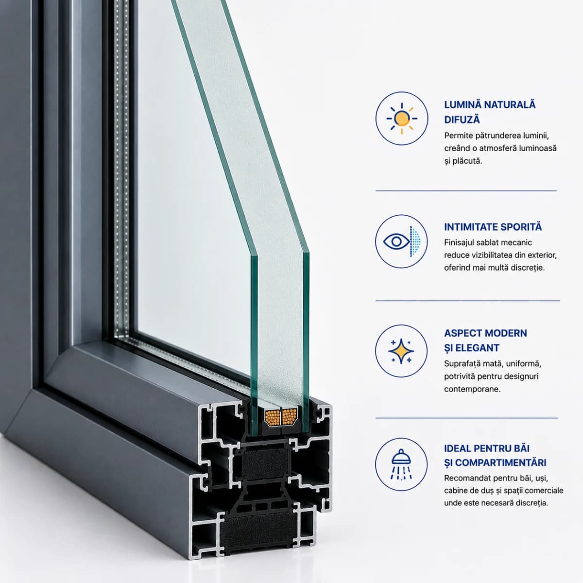 Geam Termopan Low-E + Sablat (Mecanic)