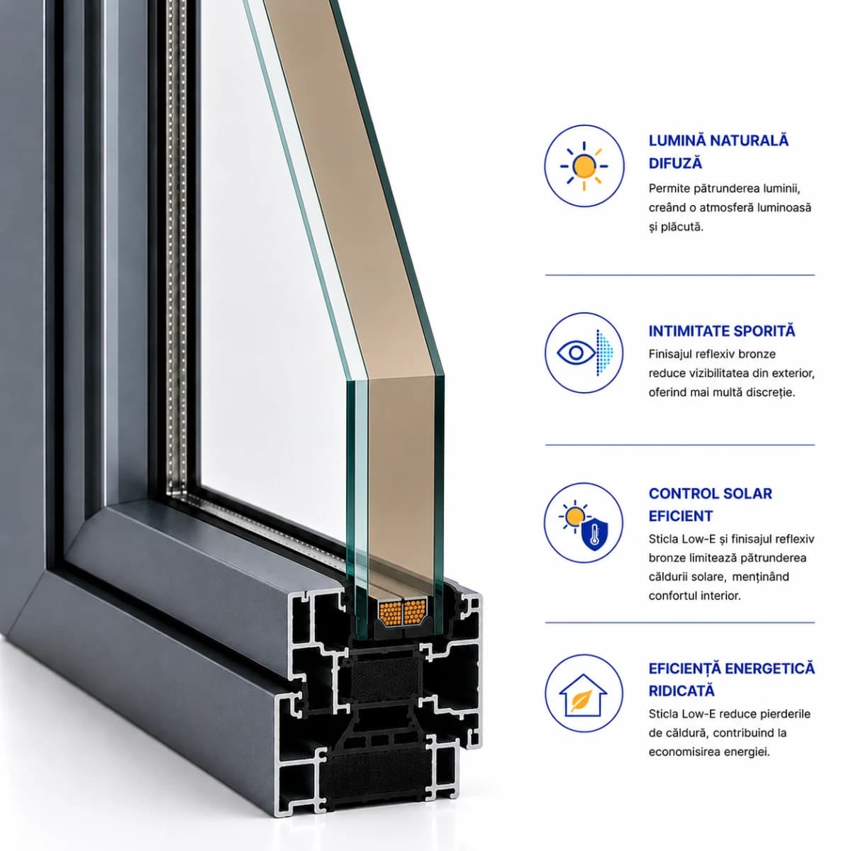 Geam Termopan Low-E + Reflexiv Bronze